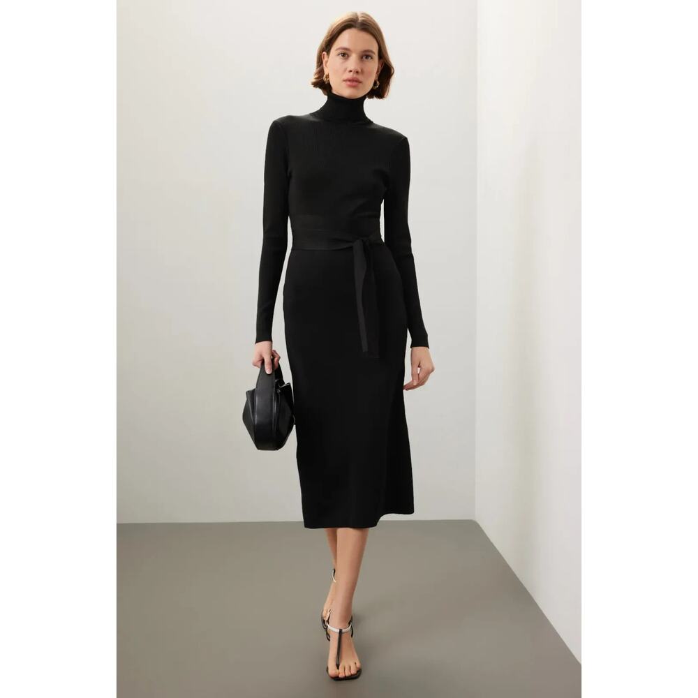TOCCIN Racer Midi Dress Back Cutout Turtleneck Long Sleeves Knit Size M Rt $455